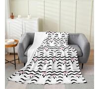 Coperta in flanella con fantasmi kawaii, graziosa coperta in pile per Halloween, per bambini, ragazze, ragazzi e adulti, a righe bianche e nere, coperte pelose, stile gotico bohémien, per sedia
