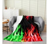 Coperta in flanella con fiamma 3D, coperta in pile rosso verde fuoco, per bambini, ragazze, ragazzi adulti, con fiamme brucianti, moderna, nera, coperta sherpa per sedia, divano, letto, 101 x 127 cm