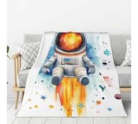 Coperta in flanella con motivo astronauta e razzo, coperta in pile ultra calda per camera, divano, dormitorio, campeggio, tutte le stagioni, leggera e confortevole, tessuto morbido per il sogno spazia