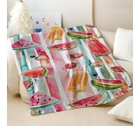 Coperta in flanella con stampa colorata con ghiaccioli e frutta, super morbida e accogliente, a tema estivo, per bambini e adulti, scelta fantastica (01,75 x 100 cm)