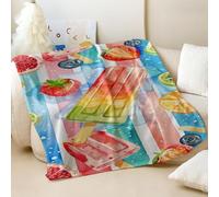 Coperta in flanella con stampa colorata con ghiaccioli e frutta, super morbida e accogliente, a tema estivo, per bambini e adulti, scelta fantastica (04,75 x 100 cm)