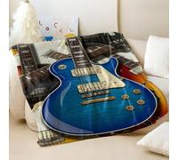 Coperta in flanella con stampa con chitarra elettrica, moderna, artistica, morbida e accogliente, per divano e letto, decorazione perfetta per la casa per gli amanti della musica (02, 130 x 150 cm)