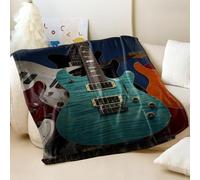 Coperta in flanella con stampa con chitarra elettrica, moderna, artistica, morbida e accogliente, per divano e letto, decorazione perfetta per la casa per gli amanti della musica (03, 200 x 200 cm)