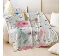 Coperta in flanella con stampa unicorno, super morbida e accogliente, per la camera di bambini e ragazze, coperta calda a tema sogno mistico (03, 100 x 150 cm)