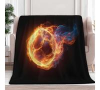 Coperta in flanella di calcio che brucia passione, 180 x 200 cm, coperte in pile in microfibra pile per tutte le stagioni, per viaggi divano per bambini, adulti, nero