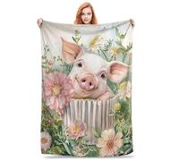 Coperta in flanella di peluche con maialino pastorale e floreale, ultra morbida e calda, comoda e leggera, per divano e camera da letto