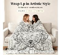 Coperta in flanella ispessita con stampa a linee di mandala tartaruga in bianco e nero, morbida e delicata sulla pelle senza perdita di peli, coperta decorativa per divano e camera da letto, coperta d
