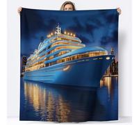 Coperta in Flanella Morbida e Calda 150 x 200 cm Architettura Moderna Delle Navi Crociera Lusso Plaid Soffice per Letto, Blu Navy Coperta Invernale Confortevole per Adulti, Lavabile in Lavatrice