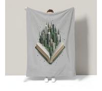 Coperta in flanella morbida Stile Semplice Tridimensionale, Coperta Stampa Libri Città Durevole e Caldo, Copertas Verde per Tutte le Stagioni, per letto divano poltrona ufficio campeggio 100x150 cm