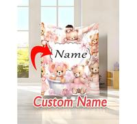 Coperta in flanella personalizzata con tema orsacchiotto per ragazze, realizzata in maglia di poliestere, stampa digitale, morbida e calda, adatta per tutte le stagioni, può essere utilizzata per il p