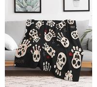 Coperta in Flanella Skull And Bones Handprintm Copriletto Morbida Coperta da Tiro Peluche Coperte da Lancio per Divano Famiglia Compleanno 125X150Cm