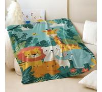 Coperta in flanella stampata con avventura nella giungla, super morbida, decorazione per la camera dei bambini (02, 100 x 150 cm)