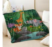 Coperta in flanella stampata con avventura nella giungla, super morbida, decorazione per la camera dei bambini (01, 180 x 200 cm)