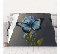 Coperta in flanella stampata con farfalle e fiori blu, 101,6 x 76,2 cm, morbida flanella, perfetta per decorazioni autunnali per la casa e i viaggi (76-203 cm)