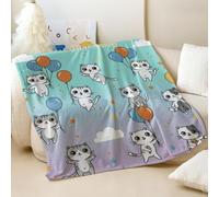 Coperta in flanella stampata con gatti in stile cartone animato con palloncini colorati, super morbida, ideale per decorare la camera dei bambini e per un comodo relax (05, 180 x 200 cm)