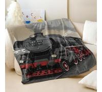 Coperta in flanella stampata con treno a vapore, stile vintage, per divano e letto, perfetta per gli appassionati di viaggi avventurosi, decorazione per la casa (05, 100 x 150 cm)