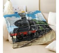Coperta in flanella stampata con treno a vapore, stile vintage, per divano e letto, perfetta per gli appassionati di viaggi avventurosi, decorazione per la casa (04, 200 x 200 cm)