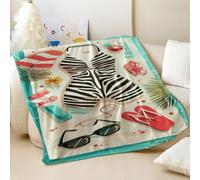 Coperta in flanella stampata in stile hawaiano, rinfrescante, con motivo da spiaggia, ideale per casa, viaggi e decorazioni per interni (02, 180 x 200 cm)