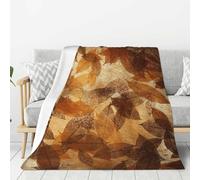 Coperta in flanella, super morbida, spessa e accogliente, in lino autunnale, beige marrone, con foglie dorate, 80"x60"