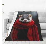 Coperta in flanella ultra morbida con un furetto con sciarpa rossa, una coperta per casa, viaggi e attività all'aperto, 152,4 x 127 cm