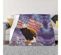 Coperta in flanella ultra morbida in microfibra di lusso, per tutte le stagioni, calda aquila con bandiera degli Stati Uniti, per biancheria da letto, divano e viaggio