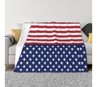 Coperta in flanella ultra morbida in microfibra di lusso, per tutte le stagioni, calda con stampa di bandiera americana, stelle e strisce, per biancheria da letto, divano e viaggio
