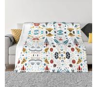 Coperta in flanella ultra morbida in microfibra di lusso, per tutte le stagioni, calda, con stampa di razzi dei cartoni animati, per biancheria da letto, divano e viaggio