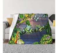 Coperta in flanella ultra morbida in microfibra di lusso, per tutte le stagioni, calda, molte rane cantano sui rami, con farfalle, lago, acqua, per letto, divano e viaggio
