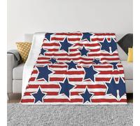 Coperta in flanella ultra morbida in microfibra di lusso, per tutte le stagioni, calda, rossa e bianca, con stampa a stelle e bandiere, per biancheria da letto, divano e viaggio