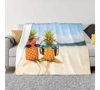 Coperta in flanella ultra morbida in microfibra di lusso, per tutte le stagioni, calda spiaggia, due ananas, stampa mare, per letto, divano e viaggio