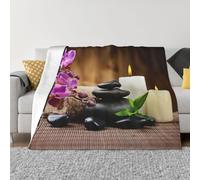 Coperta in flanella ultra morbida in microfibra di lusso, per tutte le stagioni, calda stampa con pietre zen, per biancheria da letto, divano e viaggio