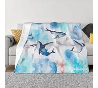 Coperta in flanella ultra morbida in microfibra di lusso, per tutte le stagioni, con stampa di balene marine e meduse, per biancheria da letto, divano e viaggio