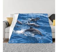 Coperta in flanella ultra morbida in microfibra di lusso per tutte le stagioni con stampa di delfini nel mare per biancheria da letto, divano e viaggio