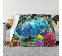 Coperta in flanella ultra morbida in microfibra di lusso, per tutte le stagioni, con stampa di delfini subacquei, per biancheria da letto, divano e viaggio