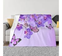 Coperta in flanella ultra morbida in microfibra di lusso, per tutte le stagioni, con stampa di farfalle, colore: viola, per biancheria da letto, divano e viaggio