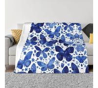 Coperta in flanella ultra morbida in microfibra di lusso, per tutte le stagioni, con stampa di farfalle blu caldo per biancheria da letto, divano e viaggio