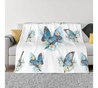 Coperta in flanella ultra morbida in microfibra di lusso, per tutte le stagioni, con stampa di farfalle blu su fiori e fiori, per biancheria da letto, divano e viaggio
