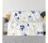 Coperta in flanella ultra morbida in microfibra di lusso, per tutte le stagioni, con stampa di fiori selvatici e fiordalisi, margherite, per biancheria da letto, divano e viaggio