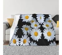 Coperta in flanella ultra morbida in microfibra di lusso, per tutte le stagioni, con stampa di margherite bianche, per biancheria da letto, divano e viaggio