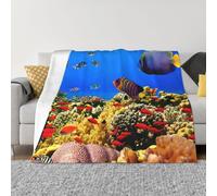 Coperta in flanella ultra morbida in microfibra di lusso, per tutte le stagioni, con stampa di pesce di mare, per biancheria da letto, divano e viaggio