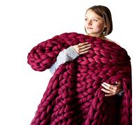 Coperta in lana lavorata a mano, YYHJ, coperta chunky in lana grossolana, ideale per divani, tappeti da yoga, grande coperta morbida e super grande, ideale per animali domestici, Vino Rosso, 80 * 80