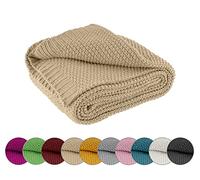Coperta in maglia, calda e morbida, certificazione OEKO-TEX, 140 x 190 cm, colore beige