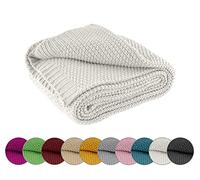 Coperta in maglia, calda e morbida, certificazione OEKO-TEX, 140 x 190 cm, colore bianco lana
