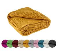 Coperta in maglia, calda e morbida, certificazione OEKO-TEX, 140 x 190 cm, colore giallo senape, Curry