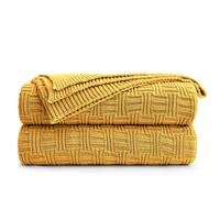 Coperta in maglia di cotone giallo senape per divano, sedia da spiaggia, letto, decorazione per la casa, morbida, calda e accogliente, leggera, l