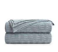 Coperta in maglia di cotone grigio-blu per divano letto - Coperta decorativa per la casa, morbida e accogliente, lavorata a maglia a trecce, colo