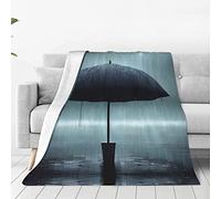 Coperta in micropile ultra morbida con stampa con ombrello nero sotto la pioggia, calda per tutte le stagioni, coperta da viaggio per ufficio per bambini adulti pisolino