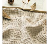 Coperta in mussola, coperte e copriletto, in mussola di cotone, morbida, per adulti e bambini, leggera e traspirante, per tutte le stagioni, per letto e divano, decorazione per la casa (beige, 150 x