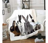 Coperta in peluche a forma di coniglio, per bambini, ragazzi, ragazze, 3D, a tema animale domestico, sherpa, bella coperta sfocata a lepre per divano letto, matrimoniale 150 x 199 cm