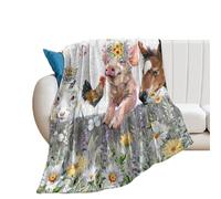 Coperta in Peluche Abstract Farm Pigs Rooster Rustic Farmhouse Cute Cat Sheep Lavender Flower Blanket Confortevole Copriletto Morbido Coperta di Flanella per Ufficio Camera da Letto M